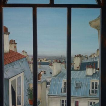 Peinture intitulée "Vue sur les toits d…" par Émilie Pineau, Œuvre d'art originale, Acrylique