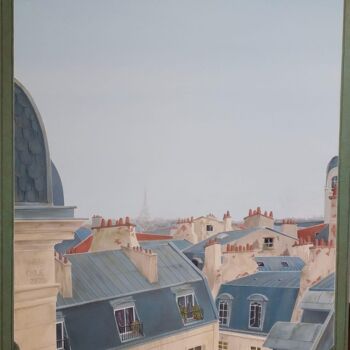 "Vue sur les toits d…" başlıklı Tablo Émilie Pineau tarafından, Orijinal sanat, Akrilik Ahşap Sedye çerçevesi üzerine monte…