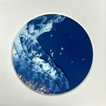 Painting titled "Cyanotype Lumière" by Émilie Singy, Original Artwork, Non Manipulated Photography Mounted on Cardboard