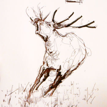 Dessin intitulée "Etude de cerf "bram…" par Lorenz, Œuvre d'art originale, Crayon