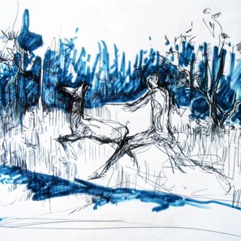 Dessin intitulée "La poursuite de la…" par Lorenz, Œuvre d'art originale, Stylo à bille