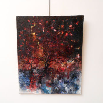 Painting titled "Deux arbres dans la…" by Lorenz, Original Artwork, Acrylic Mounted on Wood Stretcher frame