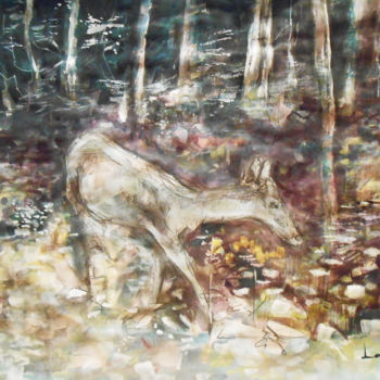 Peinture intitulée "Biche en foret" par Lorenz, Œuvre d'art originale, Acrylique