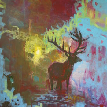 Painting titled "Cerf à la rivière 2…" by Lorenz, Original Artwork, Acrylic