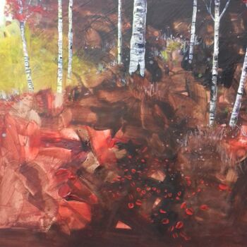 Painting titled "Foret rouge" by Lorenz, Original Artwork, Oil Mounted on Wood Stretcher frame