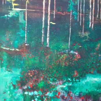 Painting titled "Foret imaginaire II" by Lorenz, Original Artwork, Oil Mounted on Wood Stretcher frame
