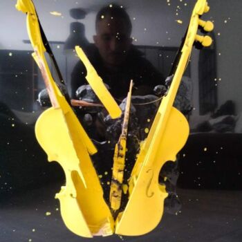 Sculpture titled "le violon d'Emilio" by Emilio Mortini, Original Artwork, Wood Mounted on Wood Stretcher frame