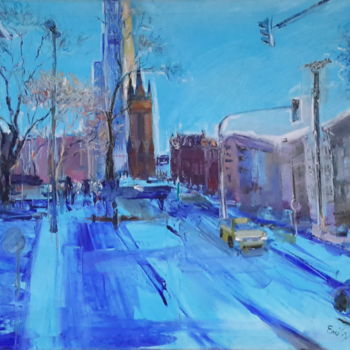 Painting titled "Frankfurt in Blau" by Emiliya Rudaschewskaja, Original Artwork, Oil
