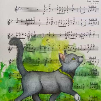 Disegno intitolato "Gavota Miau" da Emilly Betânia Sloczynski Jerke, Opera d'arte originale, Gouache