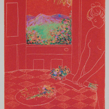 Incisioni, stampe intitolato "Open Window" da Emily Bett, Opera d'arte originale, Acquaforte