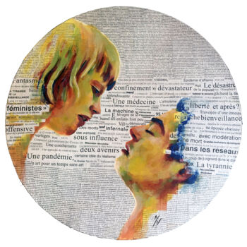 Collages titled "le couple" by Emily Coubard (Mil.), Original Artwork, Acrylic Mounted on Wood Stretcher frame