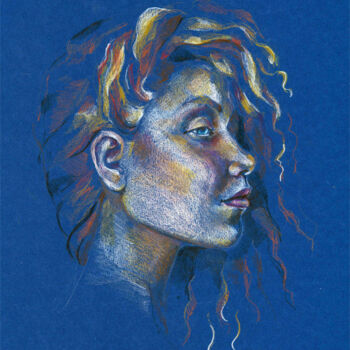 Drawing titled "Blue girl" by Emily Coubard (Mil.), Original Artwork, Pencil