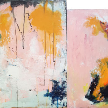 Painting titled "Diptyque pink mood" by Emily Starck, Original Artwork, Acrylic Mounted on Wood Panel