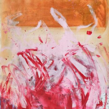 Painting titled "Pink fire" by Emily Starck, Original Artwork, Acrylic Mounted on Wood Stretcher frame