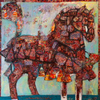 Pittura intitolato ""Carpet horse"" da Emin Qahramanov, Opera d'arte originale, Olio