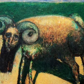 Painting titled ""The Ram"" by Emin Qahramanov, Original Artwork, Oil