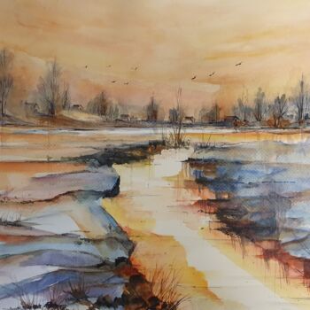 Картина под названием "Golden River" - Emir Kerenovic, Подлинное произведение искусства, Акварель
