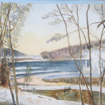 Peinture intitulée "Un lac en hiver" par Vincent Bordelet, Œuvre d'art originale
