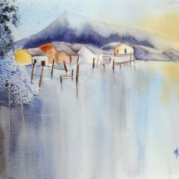 Pintura titulada "Village au Japon" por Jocelyne Dumont, Obra de arte original