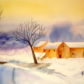 Painting titled "Sous la neige" by Jocelyne Dumont, Original Artwork