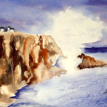 Painting titled "Falaises bretonnes" by Jocelyne Dumont, Original Artwork