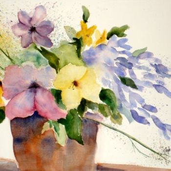 Peinture intitulée "Panier fleuri" par Jocelyne Dumont, Œuvre d'art originale