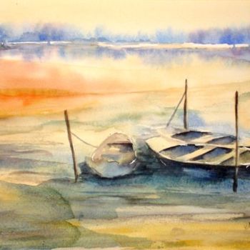 Peinture intitulée "Les barques" par Jocelyne Dumont, Œuvre d'art originale