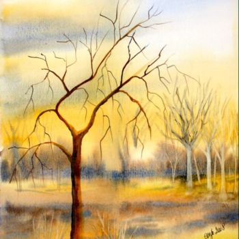 Painting titled "arbre sous le  sole…" by Jocelyne Dumont, Original Artwork