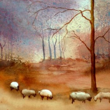 Painting titled "Les moutons (179)" by Jocelyne Dumont, Original Artwork
