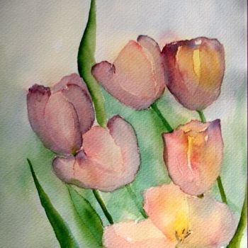 Painting titled "les tulipes" by Jocelyne Dumont, Original Artwork