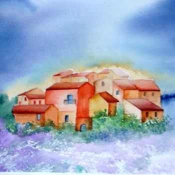 Картина под названием "village au soleil" - Jocelyne Dumont, Подлинное произведение искусства