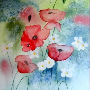 Painting titled "les coquelicots" by Jocelyne Dumont, Original Artwork