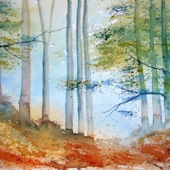 Painting titled "dans les bois" by Jocelyne Dumont, Original Artwork