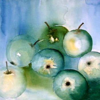 Pittura intitolato "pommes vertes" da Jocelyne Dumont, Opera d'arte originale