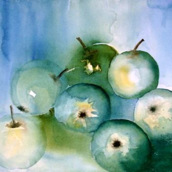 Painting titled "pommes vertes" by Jocelyne Dumont, Original Artwork