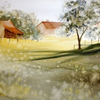 Malerei mit dem Titel "ferme" von Jocelyne Dumont, Original-Kunstwerk