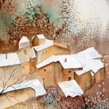 Pintura titulada "village d'Ardèche s…" por Jocelyne Dumont, Obra de arte original