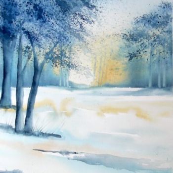 Painting titled "nuit d'hiver" by Jocelyne Dumont, Original Artwork