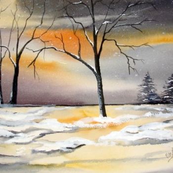 Painting titled "soir de neige" by Jocelyne Dumont, Original Artwork