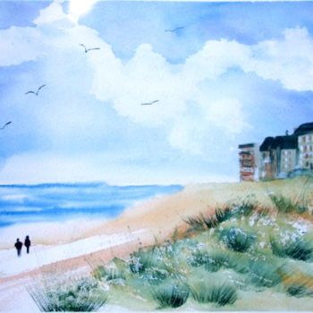 Painting titled "la plage de Berck" by Jocelyne Dumont, Original Artwork