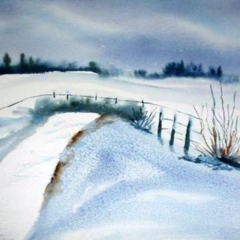 Painting titled "neige-en-campagne.j…" by Jocelyne Dumont, Original Artwork