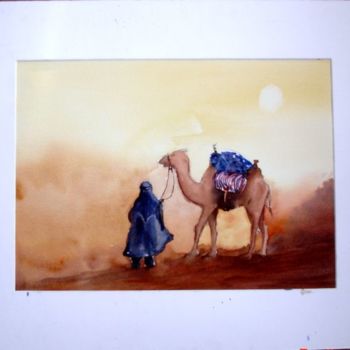 Pintura titulada "dans-le-desert.jpg" por Jocelyne Dumont, Obra de arte original, Acuarela