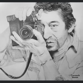 Drawing titled "Gainsbourg Art" by Emma Mallaroni, Original Artwork, Graphite Mounted on Wood Panel