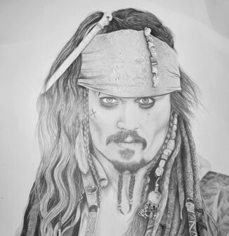 Dessin intitulée "Jack Sparrow Art" par Emma Mallaroni, Œuvre d'art originale, Graphite