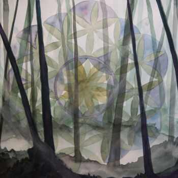Painting titled "Geometric Forest" by Emma Plesse, Original Artwork, Watercolor