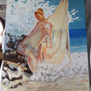 Painting titled "Lady on the beach." by Emma, Original Artwork, Acrylic