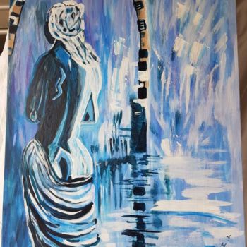 Peinture intitulée "Lady in a blue temp…" par Emma, Œuvre d'art originale, Acrylique