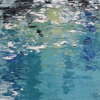 Painting titled "Reflets sur le lac 1" by Emma Heffe, Original Artwork, Oil Mounted on Wood Stretcher frame