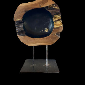 Sculpture titled "Cercle noir et or" by Emma Lapassouze, Original Artwork, Wood