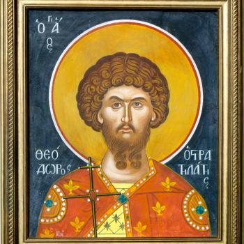 Malerei mit dem Titel "Saint Theodore the…" von Emmanouel Roukoudis, Original-Kunstwerk, Öl